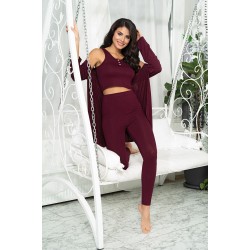 For You Sleepwear 3-Piece Combed Negligee Athlete Tights Claret Red Set