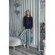 For You Sleepwear 5 Pcs Striped Viscose Navy Long Sleeve Pajamas Set