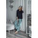 For You Sleepwear 5 Pcs Striped Viscose Navy Long Sleeve Pajamas Set