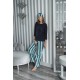 For You Sleepwear 5 Pcs Striped Viscose Navy Long Sleeve Pajamas Set