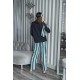 For You Sleepwear 5 Pcs Striped Viscose Navy Long Sleeve Pajamas Set