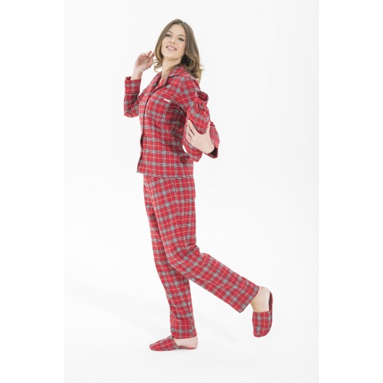 For You Moda Women's 5 Piece Slippers Red Plaid Pajamas Set