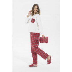 For You Moda Women's 5 Piece Slippers Red Plaid Pajamas Set