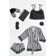 For You Moda Women's 7 Piece Black-White Striped Satin Athlete Shorts Set