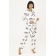 For You Moda Women's 7 Piece Zebra Patterned White Satin Pajamas Set