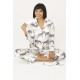 For You Moda Women's 7 Piece Zebra Patterned White Satin Pajamas Set