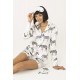 For You Moda Women's 7 Piece Zebra Patterned White Satin Pajamas Set