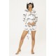 For You Moda Women's 7 Piece Zebra Patterned White Satin Pajamas Set