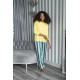 For You Sleepwear 2 Pcs Striped Viscose Yellow Long Sleeve Pajamas Set