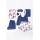 For You Moda Women's 7 Pcs Leaf Patterned Navy Blue Satin Pajamas Set