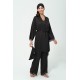 For You Sleepwear 6 Pieces Lacy Dressing Gown Athlete Pants Black Pajama Set