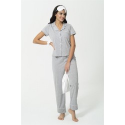 For You Sleepwear Combed Cotton 5-Piece Gray Long Pajamas Set