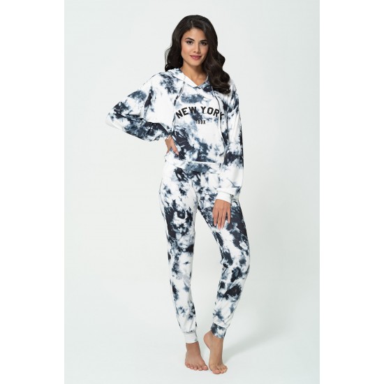 For You In&Out 2-pack Inside and Outside New York Print Tie Dye Hooded Black Bottom & Top Set 