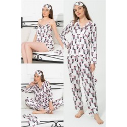 For You Sleepwear 7 Piece Zebra Headed White Pajamas Set