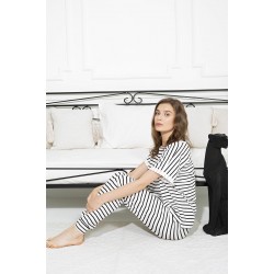 For You Loungewear Crew Neck Striped White Suit