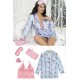 For You Sleepwear Satin 5 Piece Flamingo Patterned Nightshirt Set