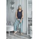 For You Sleepwear 5 Pcs Striped Viscose Navy Blue Singlet Pajamas Set