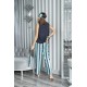 For You Sleepwear 5 Pcs Striped Viscose Navy Blue Singlet Pajamas Set