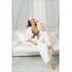 For You Moda Women's 7 Piece Satin Ecru Lace Detail Pajama Set