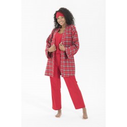 For You Moda Women's 7 Piece Plaid Cotton Dressing Gown Pajamas Set