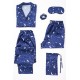 For You Moda Women's 6-Piece Moon and Star Pattern Satin Pajamas Set