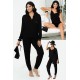 For You In&Out 7 Piece Satin Detailed Combed Black Pajama Set