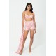 For You Sleepwear 3 Piece Striped Bustier Pink Satin Pajamas Set