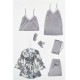 For You Moda Women's 7 Piece Satin Floral Gray Pajamas Set