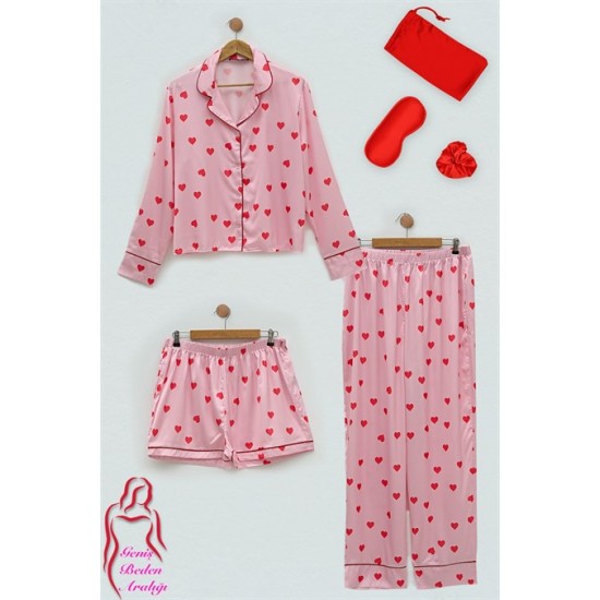 For you Sleepwear 6 Plus Satin Red Heart Pajama Set