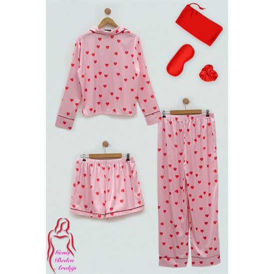 For you Sleepwear 6 Plus Satin Red Heart Pajama Set