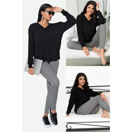 For You Loungewear 2-pack V-Neck Top Crowbar Leggings Bottom Top Set