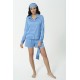 For You In&Out 7 Pieces Inside and Outside Satin Tie Blue Pajama Set