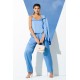 For You In&Out 7 Pieces Inside and Outside Satin Tie Blue Pajama Set