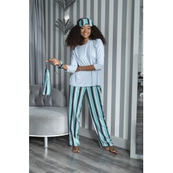 For You Sleepwear 5 Pcs Striped Viscose Blue Long Sleeve Pajamas Set