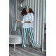 For You Sleepwear 5 Pcs Striped Viscose Blue Long Sleeve Pajamas Set