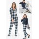 For You Moda Women 5 Pieces Slippers Navy Blue Plaid Black Pajamas Set