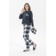 For You Moda Women 5 Pieces Slippers Navy Blue Plaid Black Pajamas Set