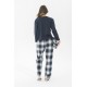 For You Moda Women 5 Pieces Slippers Navy Blue Plaid Black Pajamas Set