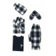 For You Moda Women 5 Pieces Slippers Navy Blue Plaid Black Pajamas Set