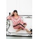 For You Sleepwear 5-Piece Satin Black Striped Pink Pajamas Set