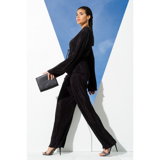 For You In&Out 2-Piece Pleated Black Blouse and Pants Set