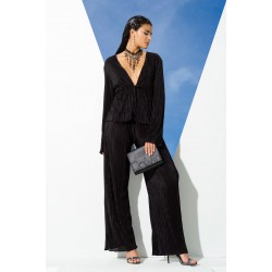 For You In&Out 2-Piece Pleated Black Blouse and Pants Set