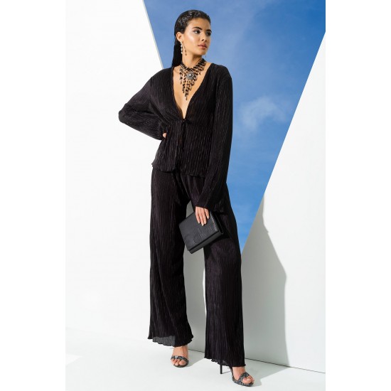 For You In&Out 2-Piece Pleated Black Blouse and Pants Set