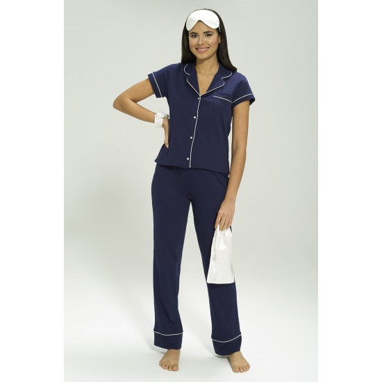 For You Sleepwear 5-Piece Combed Navy Blue Pajamas Set