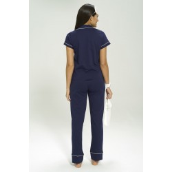 For You Sleepwear 5-Piece Combed Navy Blue Pajamas Set