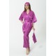 For You Sleepwear Satin 7 Pack Leopard Patterned Piping Detailed Pink Pajamas Set