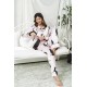 For You Sleepwear Set of 6 Cat Pattern Pink Satin Pajamas