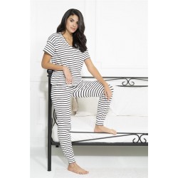 For You Loungewear V-Neck Striped White Suit