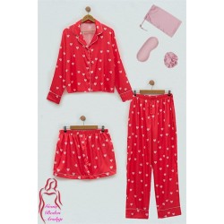 For you Sleepwear 6 Plus Satin Pink Heart Pajama Set