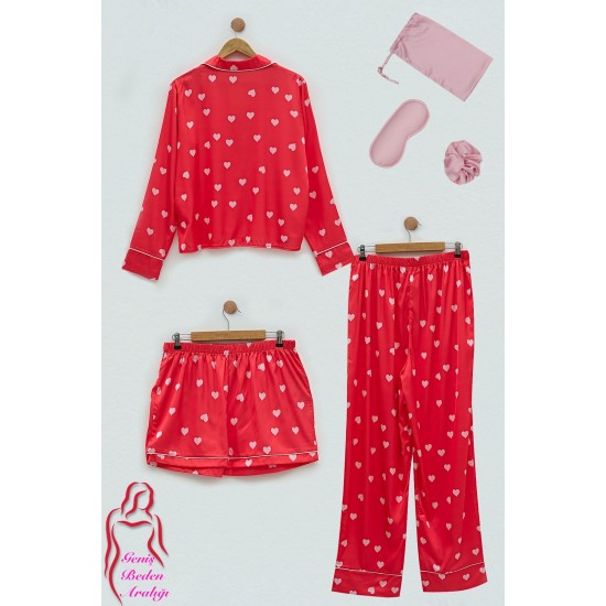 For you Sleepwear 6 Plus Satin Pink Heart Pajama Set